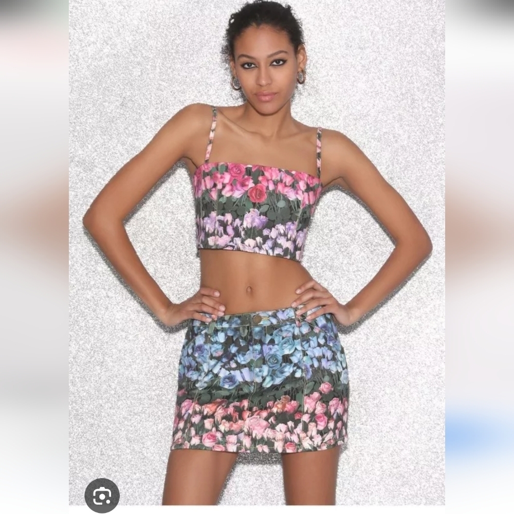 Fleur du Mal Floral Mini Skirt in Pink, Blue, Green